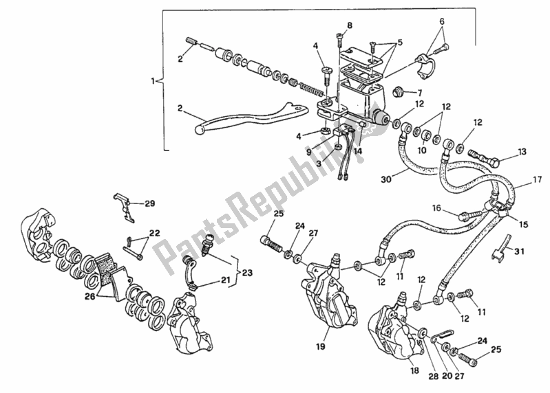 All parts for the Front Brake System Double Disc of the Ducati Supersport 600 SS 1997
